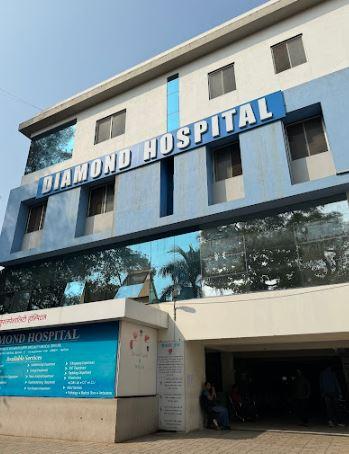 Front of Diamond Hospital with its name sign, Kolhapur